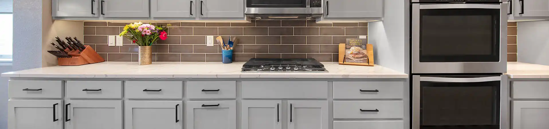 Photo of kitchen with custom gray paint color