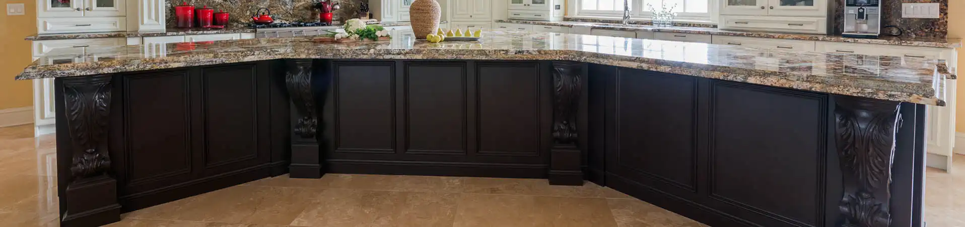 Photo of kitchen with custom brown paint color